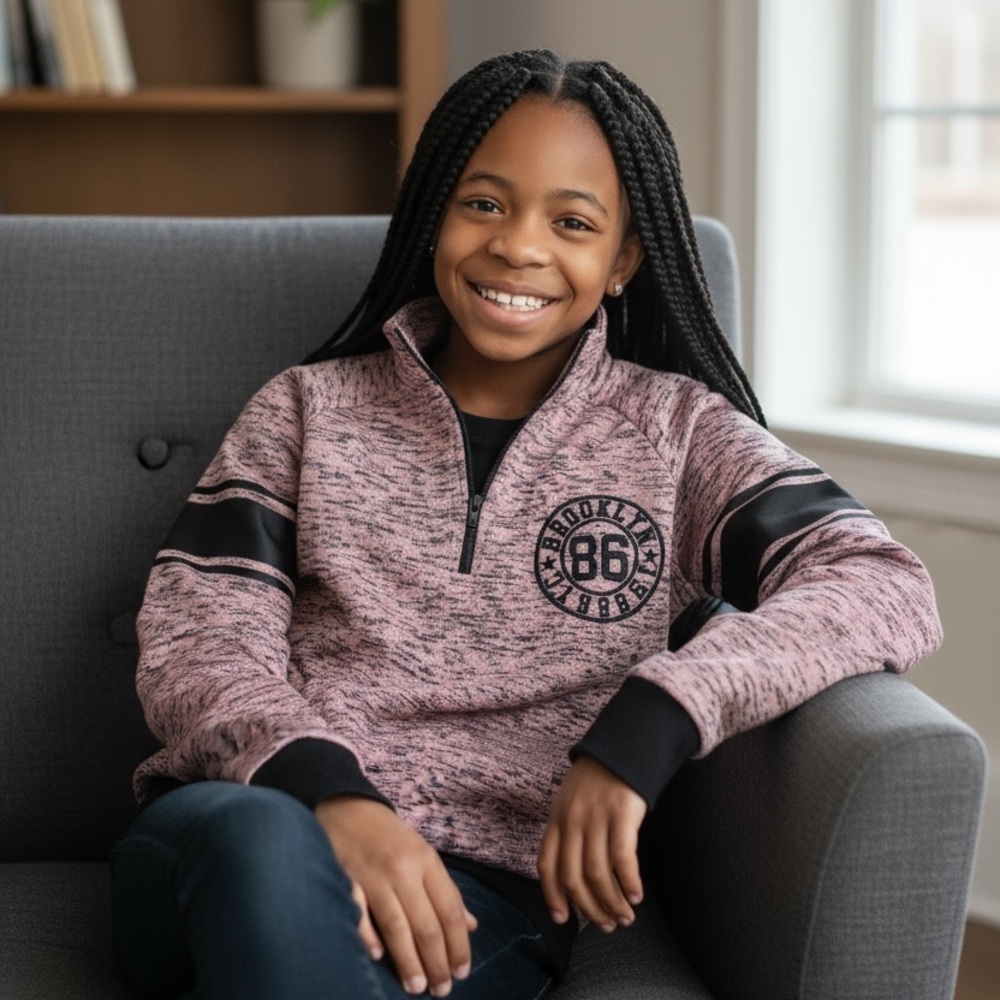 Love Pink and Black Quarter Zip Knit Knit Pullover Sweater (Girls)